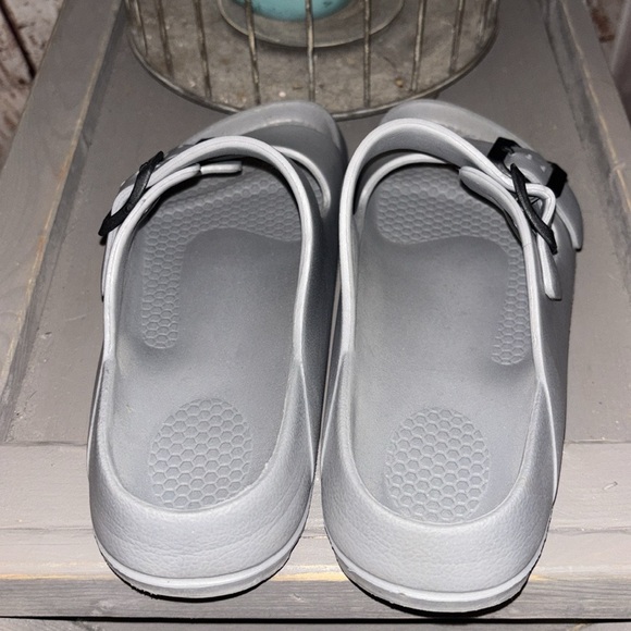 *SOLD on MERCARI Gray Double Strap slides Sandals Buckles women’s 9.5 men’s 8 - Picture 2 of 8